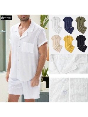 Set Pantaloncini Camicia Manica Corta Cotone Uomo Man Shorts Shirt Set SETMAN01